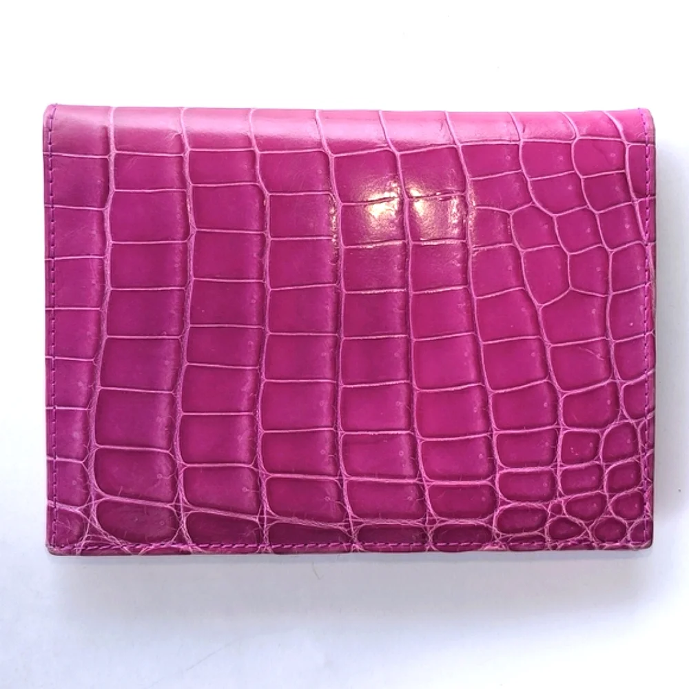 TIFFANY Fuchsia Genuine Crocodile Passport Cover And Card Holder